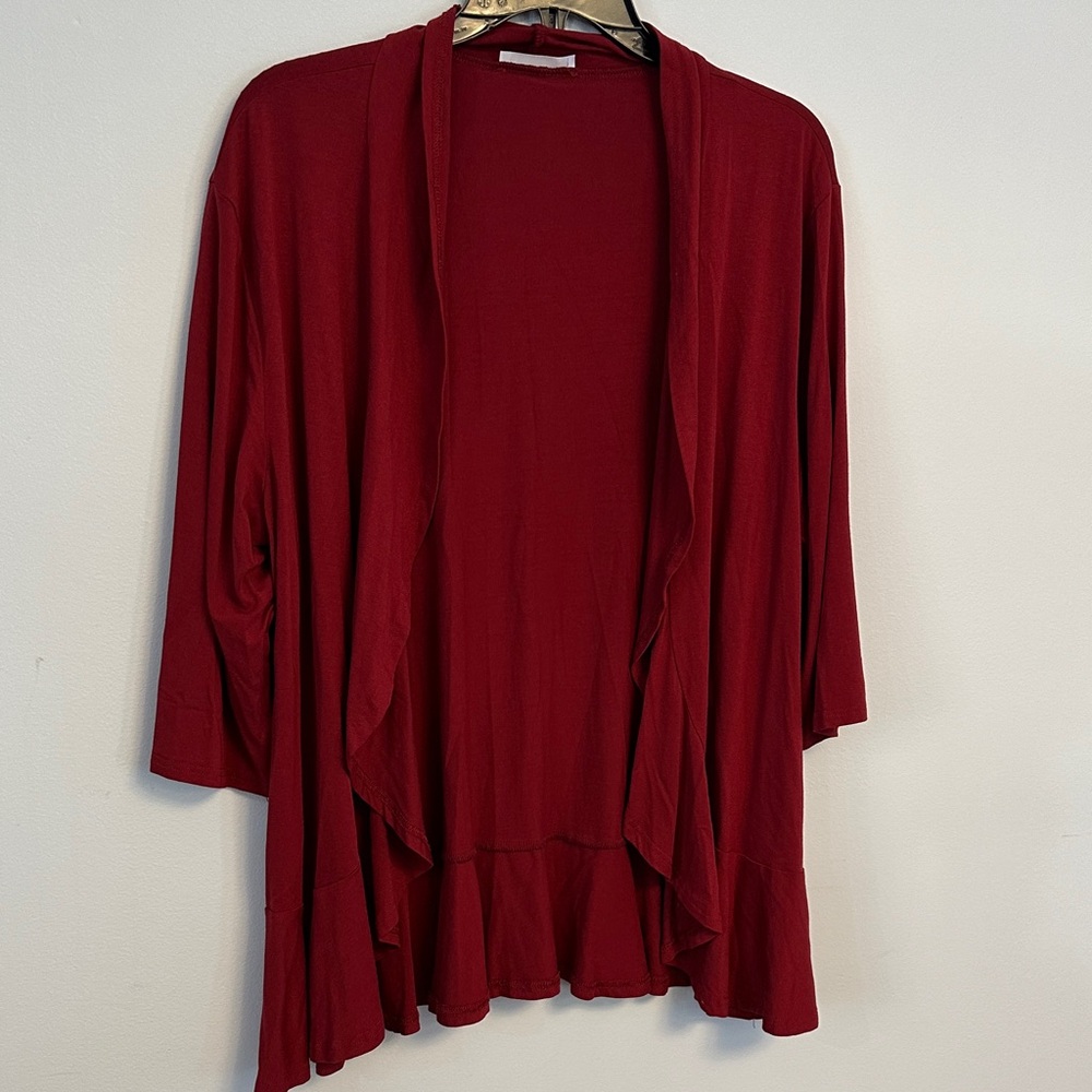 Elegant Red Women's Open Front Cardigan